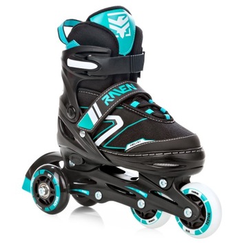 Rolki Łyżwy Wrotki 4w1 Regulowane RAVEN Helixi Black/Mint 34-37 Kółko LED
