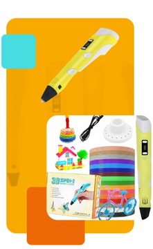 DŁUGOPIS 3D DLA DZIECI DRUKARKA 3D PEN MAGICZNY ŻÓŁTY + WKŁADY 9M