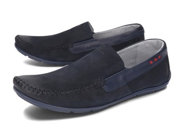 Mokasyny Męskie Skórzane Eleganckie Buty Skóra Naturalna 381 Granatowe 40