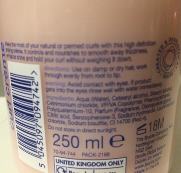 BOOTS ESSENTIALS CURL CREME 250ML