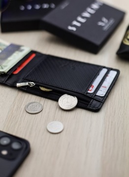 Мужской тонкий кожаный кошелек STEVENS 1,5 см, подарок с RFID-меткой для маленьких карт, Q2
