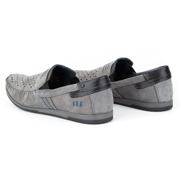 Buty męskie skórzane mokasyny wsuwane na lato ażurowe 876L szare 45