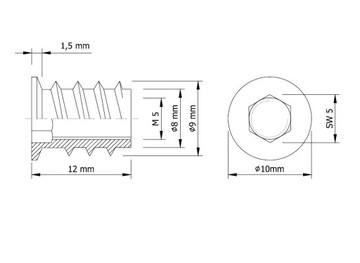 10 головок M5x12, двухрезьбовые, винт с потайной головкой для дерева