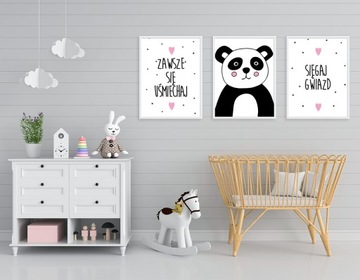 Panda Napisy Zestaw 3 szt Plakaty Dziecięce A3