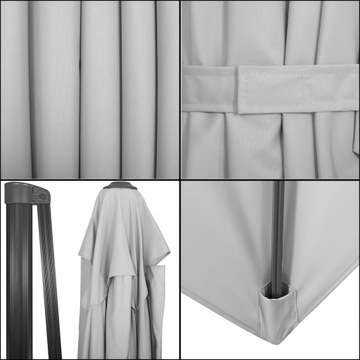PARASOL OGRODOWY SKŁADANY DUŻY+POKROWIEC MOCNY 500cm Z KORBĄ SZARY OBROTOWY
