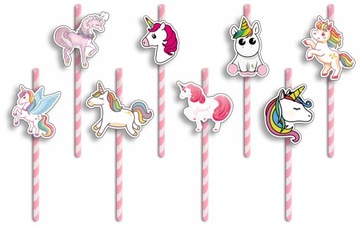 ZESTAW KUBKI + SŁOMKI URODZINOWE - JEDNOROŻEC UNICORN PRZYJĘCIE