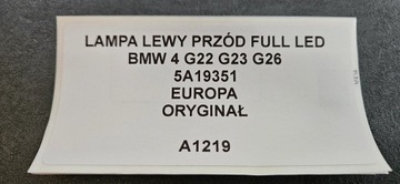 фото thumb №9, Лампа левый перед полный led bmw 4 g22 g23 g26 оригинал 5a19351