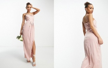 Розовое атласное платье макси TFNC Bridesmaid M