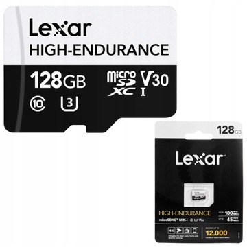 Карта памяти Lexar High-Endurance micro SDXC емкостью 128 ГБ, скорость чтения до 100 МБ/с.