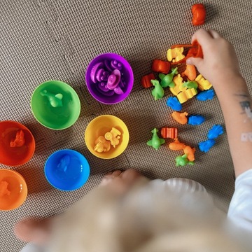 ZESTAW EDUKACYJNY MONTESSORI NAUKA KOLORÓW LICZENIA SORTER FIGURKI WOOPIE