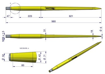 Стойка погрузчика HEAVY универсальная прямая L- 980 мм Tur для втулки W-5791200 W