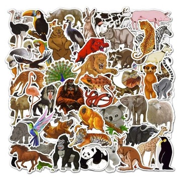 NAKLEJKI WODOODPORNE MIX ZWIERZĘTA ZOO 50 SZT