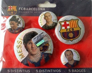 Zestaw 5 buttonów FC Barcelona piłkarze odznaki