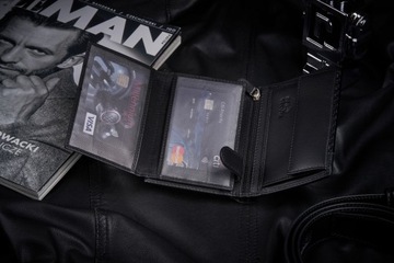 Вертикальный мужской кожаный кошелек черного цвета с элегантной RFID-застежкой ZAGATTO