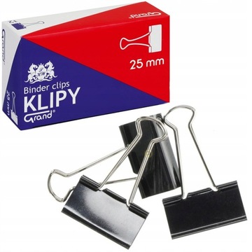 SPINACZ BIUROWY KLIP CZARNY DO BIURA 25MM ZESTAW