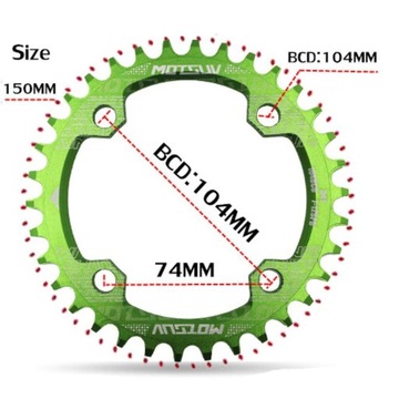 Rowerowa zębatka 104BCD wąska, szeroka, jednobiegowa, zielona 36T