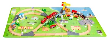 OGROMNA Drewniana Kolejka XXL PUZZLE mata Pociąg