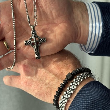 SREBRNY NASZYJNIK MĘSKI DUŻY KRZYŻ STAL SZLACHETNA ELEGANCKI DLA NIEGO HIT