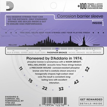 Струны Daddario для акустической гитары из фосфористой бронзы EJ26 11-52