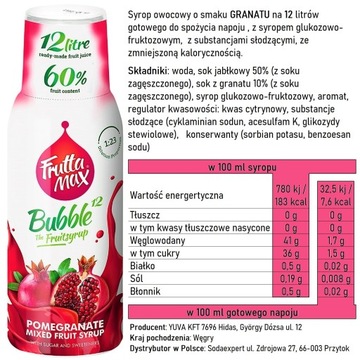 FruttaMax SYROP KONCENTRAT DO NAPOI GAZOWANYCH SMAK GRANAT NA 12l