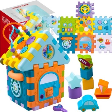 SENSORYCZNY DOMEK SORTER MONTESSORI KLOCKI UKŁADANKA LABIRYNT 7w1 WOOPIE