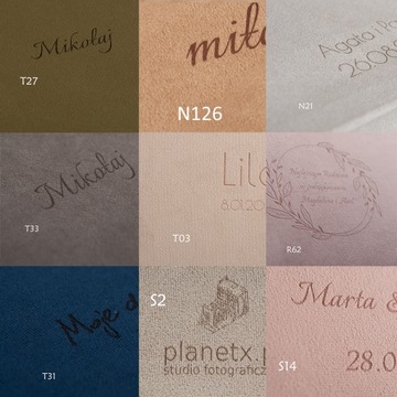 Aksamitne pudełko na zdjęcia 13x18 na 200 zdjęć, wszystkie tkaniny, grawer