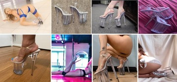 ТУФЛИ НА ПЛАТФОРМЕ ПРОЗРАЧНЫЕ СТАЛЬНЫЕ ОЧКИ 20 СМ SexyHeels размер 35