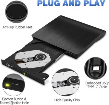 Zewnętrzny napęd DVD USB 3.0 TYPE C Napęd CD/DVD +/-RW Zewnętrzny napęd CD