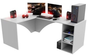 Угловой компьютерный стол Gamer, большой, белый, со светодиодной подсветкой