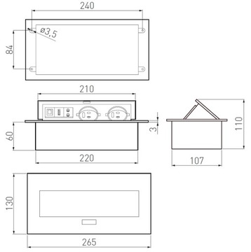 Настольный удлинительный кабель, 2 гнезда, USB, аудио, RJ45