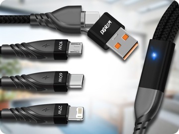 MOCNA SZYBKA ŁADOWARKA SAMOCHODOWA DO TELEFONU 2X USB 2X USB C + KABEL 6W1