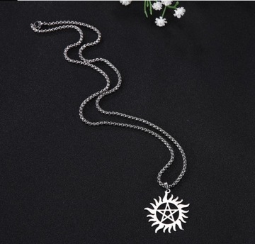 NASZYJNIK, TALIZMAN, pentagram, słońce, 60cm, STAL