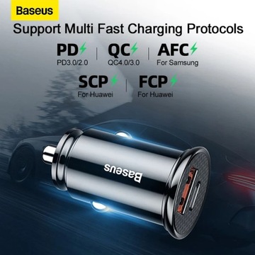 Автомобильное зарядное устройство Baseus Quick Charge 4.0 USB QC4.0 QC3.0 QC SCP 5A PD Type C