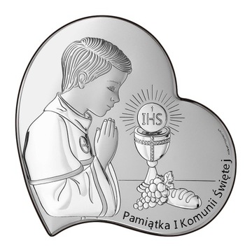 SREBRNY OBRAZEK PAMIĄTKA KOMUNII DLA CHŁOPCA +GRAW