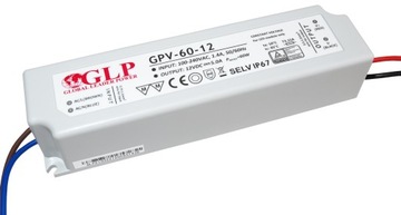 24-часовой герметичный блок питания для светодиодов 60 Вт 12 В 5 А IP67 GLP