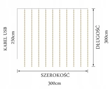 KURTYNA LED GIRLANDA 3X3 DRUCIK 300LED BIAŁA CIEPŁ