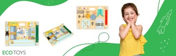 DWUSTRONNA DREWNIANA TABLICA SENSORYCZNA MANIPULACYJNA DLA DZIECI ECOTOYS