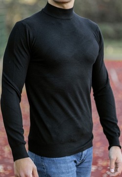 Golf Męski Slim Fit Elegancki Czarny Klasyczny Modny Dopasowany Półgolf XXL