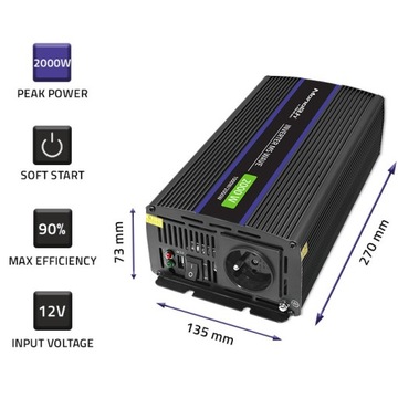 Преобразователь напряжения Monolith 2000 MS Wave 12В на 230В 1000/2000Вт USB
