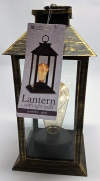 LAMPION LED LATARENKA Z ŻARÓWKĄ LATARENKA LED 14 x 29 cm CZARNO ZŁOTA O