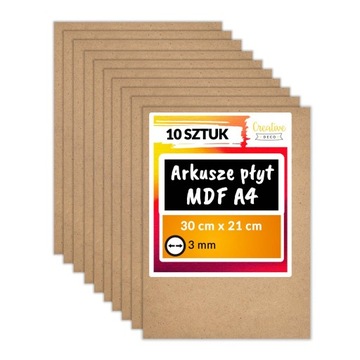 Płyta MDF do cięć laserem grawerowania malowania wycinania 3mm A4 x 10