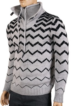 Sweter męski wełniany gruby ciepły golf komin stójka zimowy siwy szary L