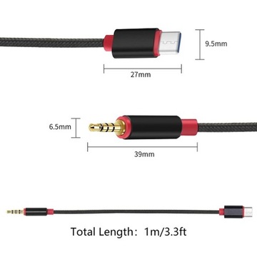 Kabel USB-C 3.1 do Jack 3,5mm Aux Audio 1M