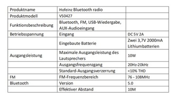 Радиоприемник hofeinz mini Bluetooth VS0427