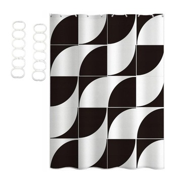 ZASŁONA PRYSZNICOWA WZORY GEOMETRYCZNE 80x180cm KURTYNA 24 SZT HACZYKI