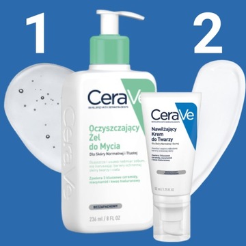 CeraVe Zestaw Oczyszczający Żel do Mycia, Krem do Twarzy, 2x Emulsja GRATIS