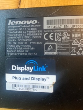 Док-станция Lenovo DK1522 Pro, оригинальный блок питания с кабелем