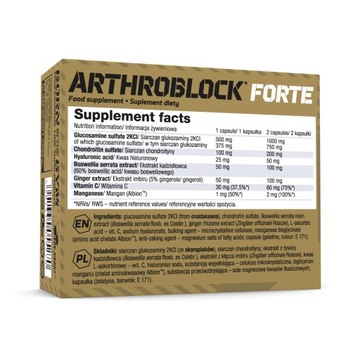 OLIMP ARTHROBLOCK FORTE SE 60kaps GLUKOZAMINA WITAMINA C KWAS HIALURONOWY