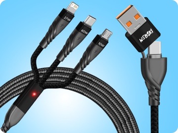 SZYBKA ŁADOWARKA SAMOCHODOWA USB USB-C 5A 30W + KABEL UNIWERSALNY 6W1 USB C
