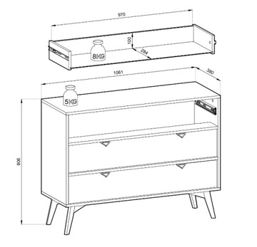 Комод 106, 3 ящика, эвкалипт елочка сканди FOR